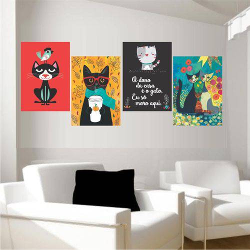 Tamanhos, Medidas e Dimensões do produto Quadros Gatos Felinos Desenhos Colorido para Decorar