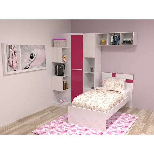 Tamanhos, Medidas e Dimensões do produto Quarto Infantil Completo Modulado 5 Peças Branco/rosa Teen - At.home