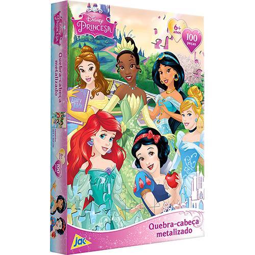 Tamanhos, Medidas e Dimensões do produto Quebra-Cabeça Encapado Princesas Disney Metalizado 100 Peças - Jak
