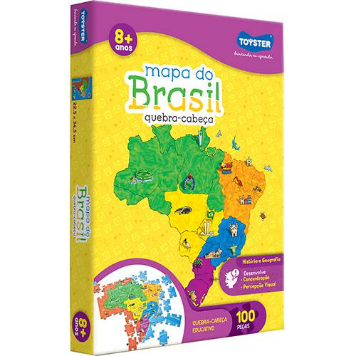 Tamanhos, Medidas e Dimensões do produto Quebra-Cabeça Mapa do Brasil 100 Peças Toyster