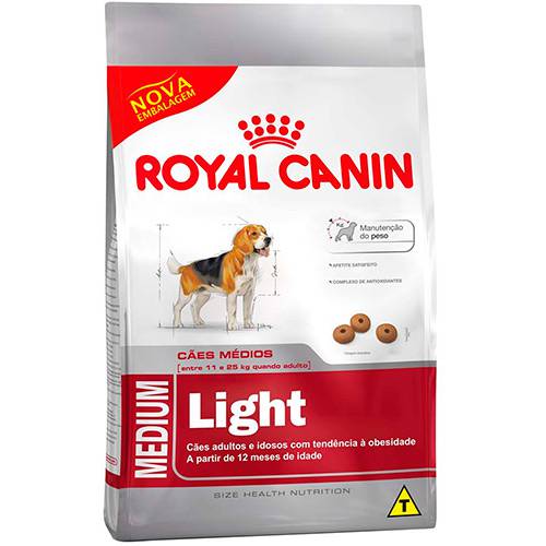 Tamanhos, Medidas e Dimensões do produto Ração Royal Canin Medium Light para Cães Adultos ou Idosos Obesos de Raças Médias - 15kg