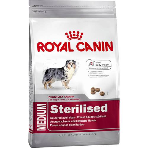Tamanhos, Medidas e Dimensões do produto Ração Royal Canin Medium Sterilised para Cães Adultos Castrados de Raças Médias - 10,1kg