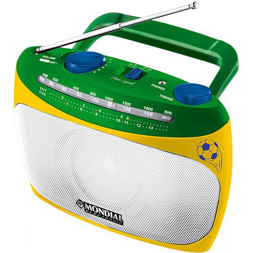 Tamanhos, Medidas e Dimensões do produto Rádio Portátil Mondial RP-02 AM/FM com Sincronizador de Canais de TV - Verde e Amarelo