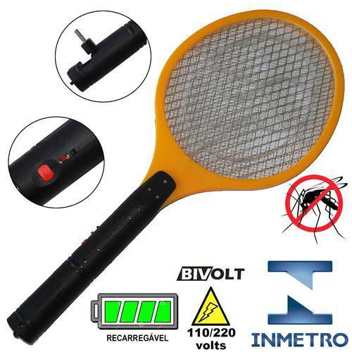 Tamanhos, Medidas e Dimensões do produto Raquete Mata Mosquito, Mosca e Inseto Elétrica Recarregável Bi-volt Amarelo CBRN0760