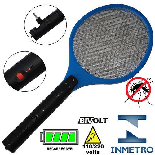 Tamanhos, Medidas e Dimensões do produto Raquete Mata Mosquito, Mosca e Inseto Elétrica Recarregável Bi-volt Azul CBRN0777
