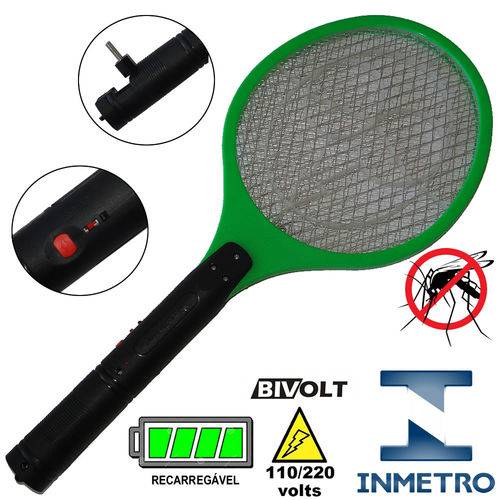 Tamanhos, Medidas e Dimensões do produto Raquete Mata Mosquito, Mosca e Inseto Elétrica Recarregável Bi-volt Verde CBRN0784