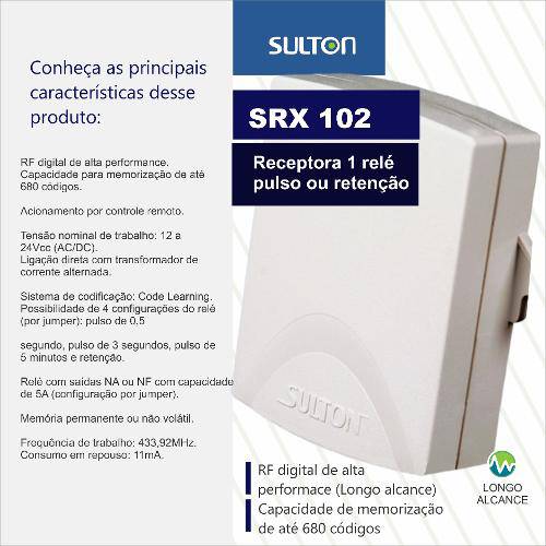 Tamanhos, Medidas e Dimensões do produto Receptora Srx 102 Pulso ou Retenção 12v a 24v - Receptor Srx 102