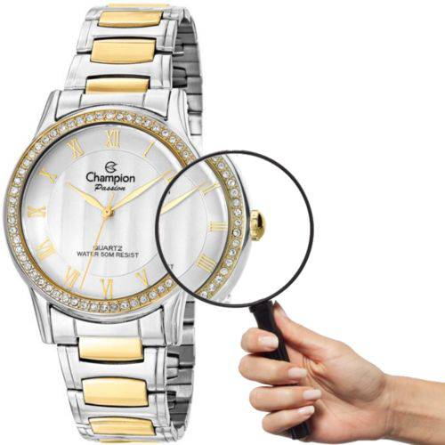 Tamanhos, Medidas e Dimensões do produto Relógio Champion Feminino CN29310S Strass Prateado com Dourado Prova D´água