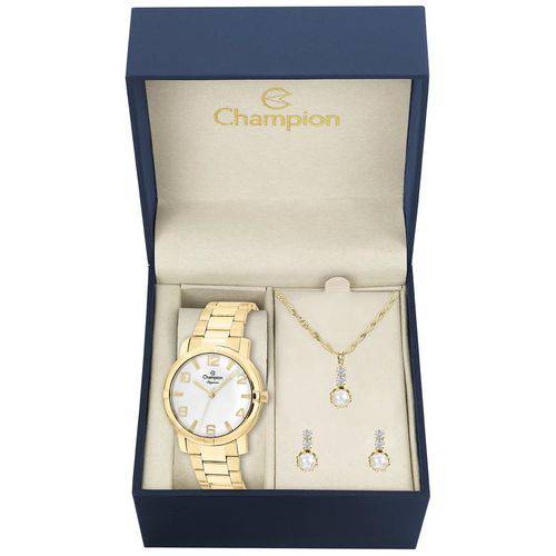 Tamanhos, Medidas e Dimensões do produto Relógio Champion Feminino Dourado Cn25181w Kit Colar Brincos