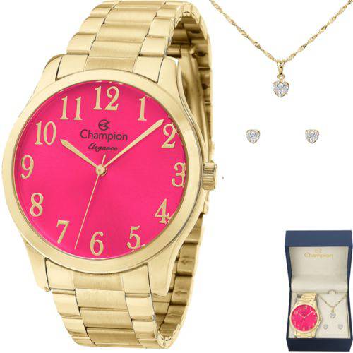 Tamanhos, Medidas e Dimensões do produto Relógio Champion Feminino Dourado Kit Colar e Brincos