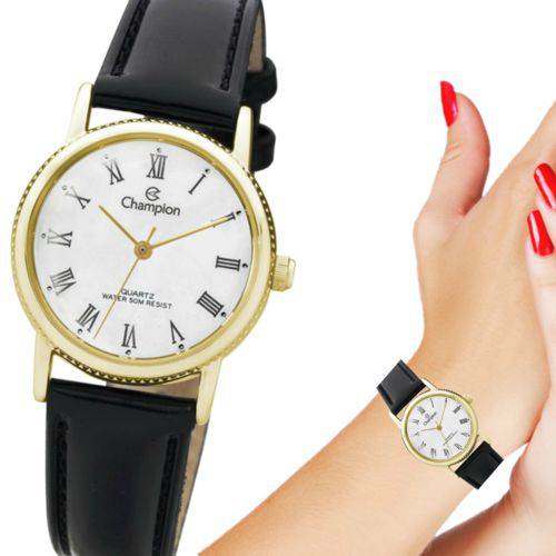 Tamanhos, Medidas e Dimensões do produto Relógio Champion Feminino Pequeno Dourado Pulseira de Couro