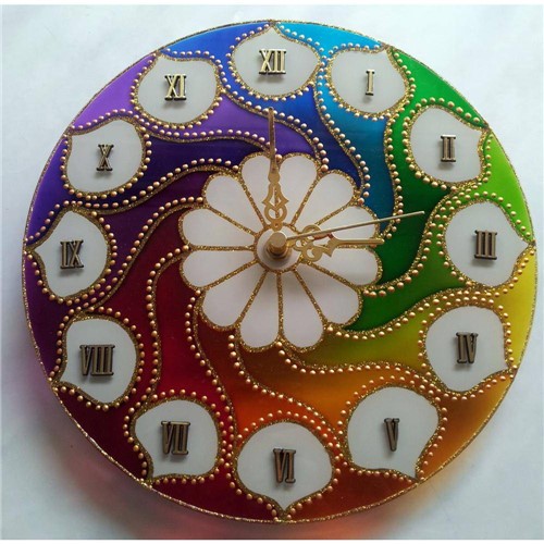 Tamanhos, Medidas e Dimensões do produto Relógio Mandala Felicidade em Vidro de 25cm
