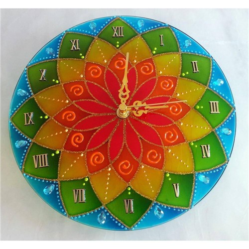 Tamanhos, Medidas e Dimensões do produto Relógio Mandala Vibrante em Vidro de 25cm
