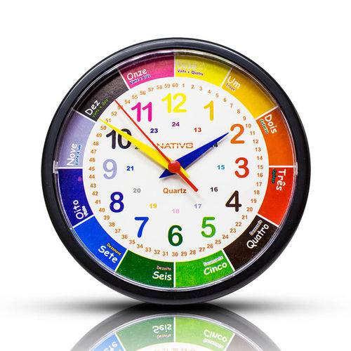 Tamanhos, Medidas e Dimensões do produto Relógio Parede Educativo Redondo Nativo 23cm Quartz