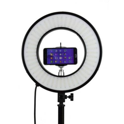 Tamanhos, Medidas e Dimensões do produto Ring Light 33 Cm de Diametro - Iluminador Refletor 25w - 3 Temp Cor -Com Suporte para Celular e Articulação - Foto Make Up