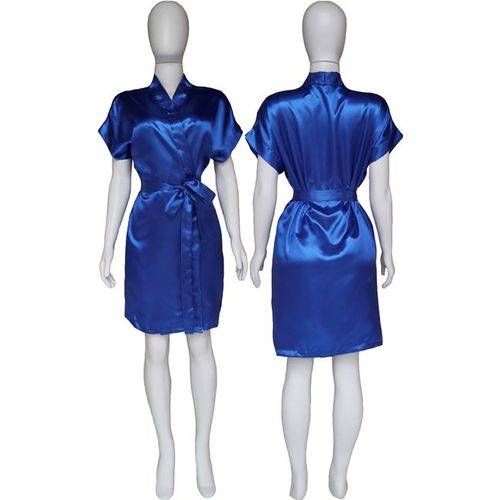 Tamanhos, Medidas e Dimensões do produto Robe Cetim Feminino Normal Noiva Madrinha Casamento Azul Royal Ref 401