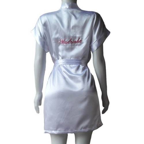 Tamanhos, Medidas e Dimensões do produto Robe de Cetim Feminino Branco Bordado Madrinha