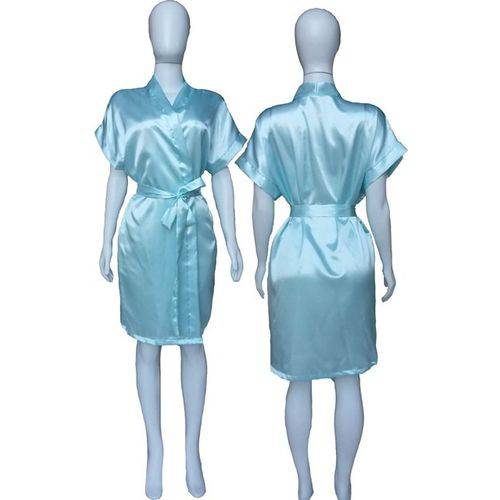 Tamanhos, Medidas e Dimensões do produto Robe de Cetim Feminino Roupão Madrinha Noiva Acetinado Azul Bebê Ref 401 Superintima