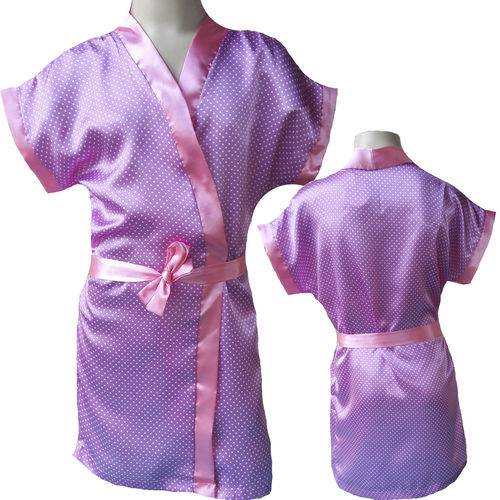 Tamanhos, Medidas e Dimensões do produto Robe Infantil Feminino Estampado Rosa Bolinha Branca Faixa Chiclete M