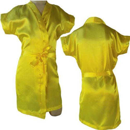 Tamanhos, Medidas e Dimensões do produto Robe Infantil Feminino Roupão Hooby de Cetim Noiva Casamento Cor Amarelo