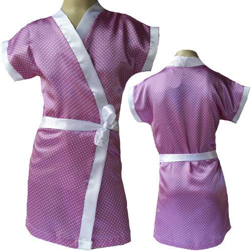 Tamanhos, Medidas e Dimensões do produto Robe Roupão Infantil de Cetim Feminino Cor Rosa Bolinha Branca Ref 404