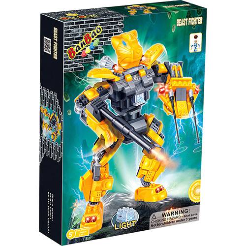 Tamanhos, Medidas e Dimensões do produto Robô Fighter Amarelo 215 Peças Banbao