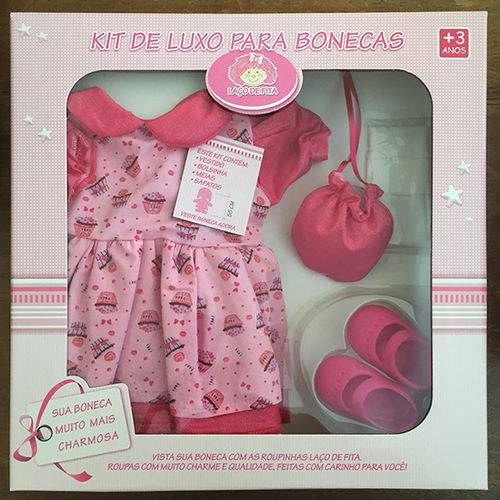 Tamanhos, Medidas e Dimensões do produto Roupa para Boneca - Kit Luxo Cupcake – Adora Doll – Laço de Fita