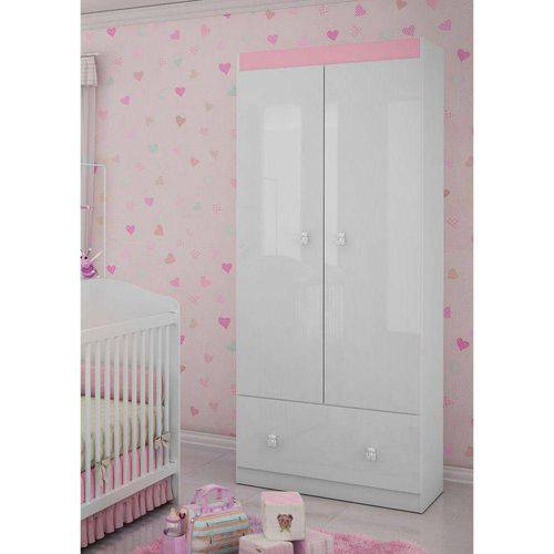 Tamanhos, Medidas e Dimensões do produto Roupeiro Infantil 2 Portas 1 Gaveta 1 Cabideiro Satriani - Pintura Uv - Flex Branco Brilho/ Rosa