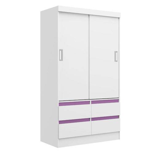 Tamanhos, Medidas e Dimensões do produto Roupeiro 2 Portas de Correr 4 Gavetas Arezzo Flex - Branco/lilás