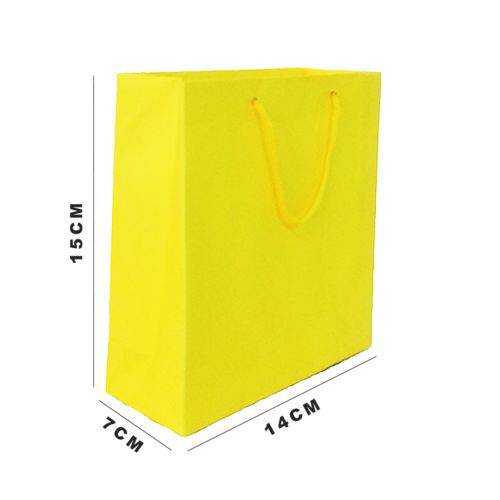 Tamanhos, Medidas e Dimensões do produto Sacola de Papel Amarela 15x14x7cm - 100 Unidades
