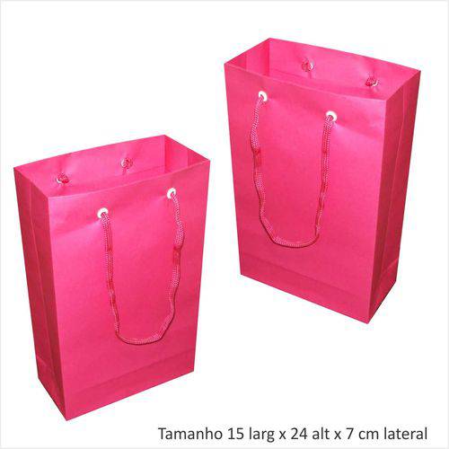 Tamanhos, Medidas e Dimensões do produto Sacola de Papel P (15x24x7 Cm) Cor Pink - 10 Unidades