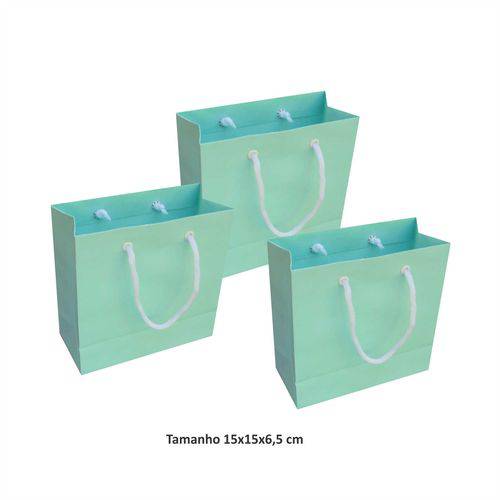 Tamanhos, Medidas e Dimensões do produto Sacola de Papel Pequena (15x15x6,5 Cm) Azul Tiffany - 10 Unidades