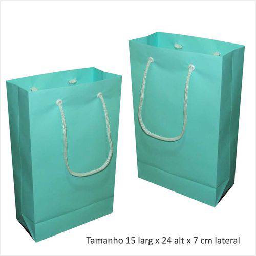 Tamanhos, Medidas e Dimensões do produto Sacola de Papel Pequena 15x24x7 - Cor Azul Tiffany