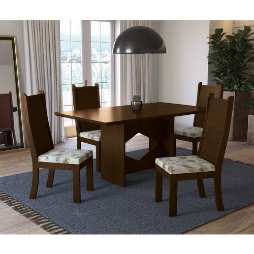 Tamanhos, Medidas e Dimensões do produto Sala de Jantar Chilli com 4 Cadeiras Kappesberg - Walnut/floral