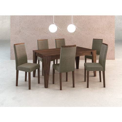 Tamanhos, Medidas e Dimensões do produto Sala de Jantar com 6 Cadeiras Estofadas Suede - Graveto/nogal