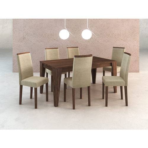 Tamanhos, Medidas e Dimensões do produto Sala de Jantar com 6 Cadeiras Estofadas Suede - Vanila/nogal