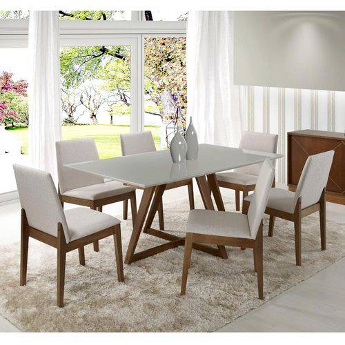 Tamanhos, Medidas e Dimensões do produto Sala de Jantar Lizzi 1,35 com 6 Cadeiras - Branco/castanho Claro