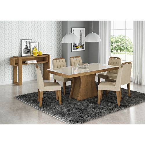 Tamanhos, Medidas e Dimensões do produto Sala de Jantar Olivia 160Cm X 80Cm com 6 Cadeiras Elisa - Savana/Caramelo - Cimol