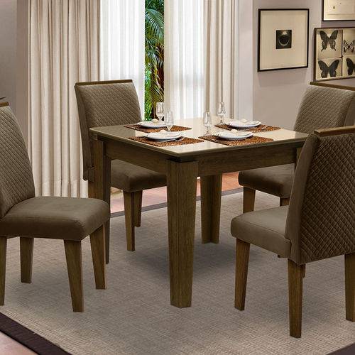 Tamanhos, Medidas e Dimensões do produto Sala de Jantar Saint Michel com 4 Cadeiras – Dobuê Movelaria - Castanho / Bege / Cacau