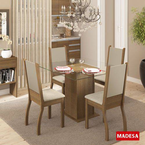Tamanhos, Medidas e Dimensões do produto Sala de Jantar Soraya Conjunto Mesa Quadrada e 4 Cadeiras Estofadas Madesa