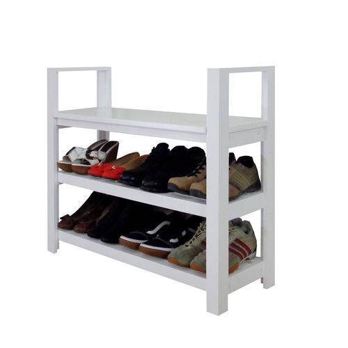 Tamanhos, Medidas e Dimensões do produto Sapateira Banco com Braço de Piso para Closets e Quartos 8 Pares Sapatos - Branco Laca