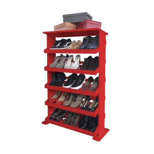 Tamanhos, Medidas e Dimensões do produto Sapateira de Piso Chão para Closets e Quartos 15 Pares Sapatos - Vermelho Laca