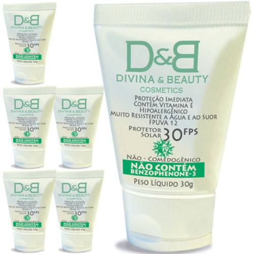 Tamanhos, Medidas e Dimensões do produto Six Divina & Beauty Protetor Solar Facial e Corporal FPS30 Vitamina e Hidratante 30g