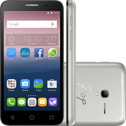 Tamanhos, Medidas e Dimensões do produto Smartphone Alcatel OT-5016J Dual Chip Android Tel 5" Processador Quad Core 1.3GHz 8GB 3G/Wi-FI CÃMERA 8MP - Prata + Capa Dourada