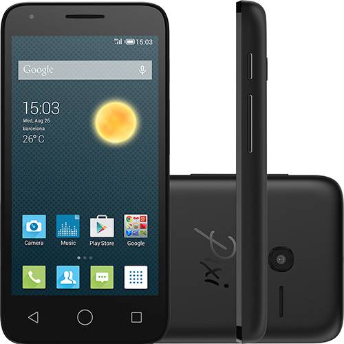 Tamanhos, Medidas e Dimensões do produto Smartphone Alcatel Pixi 3 Dual Chip Android Tela 4,5" 4GB 3G Wi-Fi Câmera 8MP - Preto com Capa Branca