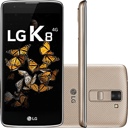 Tamanhos, Medidas e Dimensões do produto Smartphone LG K8 Dual Chip Android 6.0 Marshmallow Tela 5" 16GB 4G Câmera de 8MP - Dourado