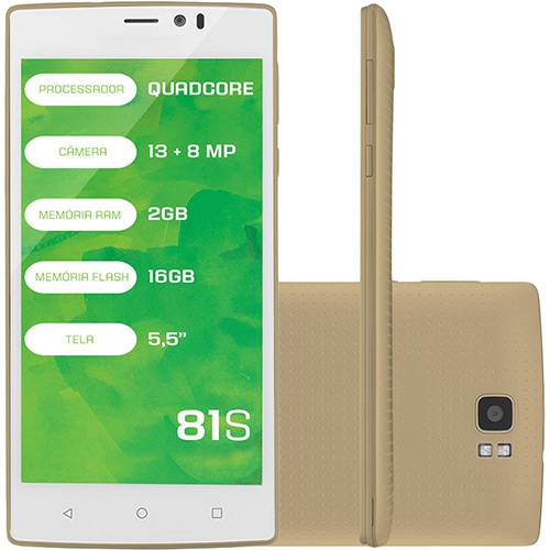 Tamanhos, Medidas e Dimensões do produto Smartphone Mirage 81S Dual Chip Android 5.0 Tela 5.5" Quad-Core 16GB 4G Câmera 13MP - Dourado