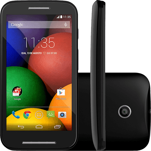 Tamanhos, Medidas e Dimensões do produto Smartphone Motorola Moto e Dual Chip Desbloqueado Android 4.4 Tela 4.3" 4GB 3G Wi-Fi Câmera de 5MP GPS - Preto