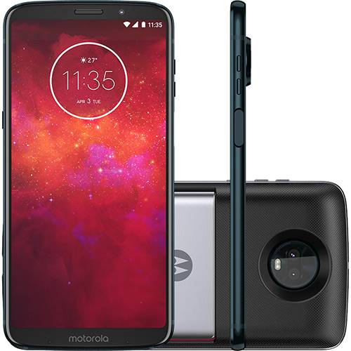 Tamanhos, Medidas e Dimensões do produto Smartphone Motorola Moto Z3 Play - Power Pack & Dtv Edition Dual Chip Android Oreo - 8.0 Tela 6" Octa-Core 1.8 GHz 64GB 4G Câmera 12 + 5MP (Dual Traseira) - Índigo