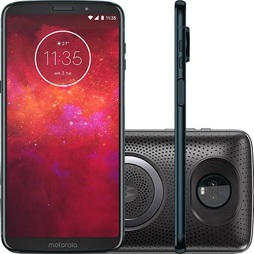 Tamanhos, Medidas e Dimensões do produto Smartphone Motorola Moto Z3 Play - Stereo Speaker Edition Dual Chip Android Oreo - 8.0 Tela 6" Octa-Core 1.8 GHz 64GB 4G Câmera 12 + 5MP (Dual Traseira) - Índigo